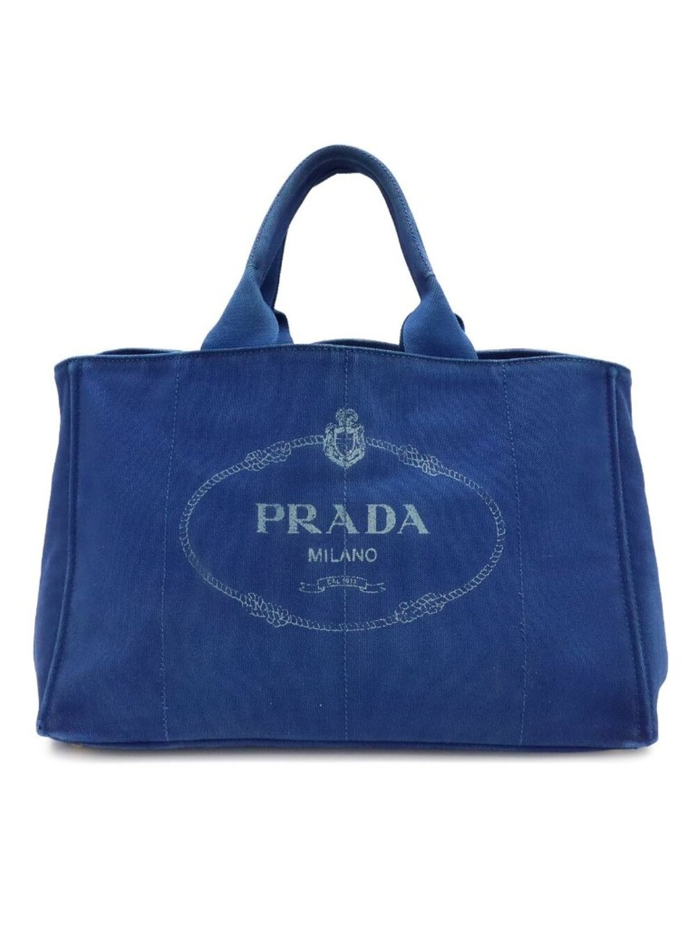 Prada Canapa Tote Bag Canvas Blue Gold